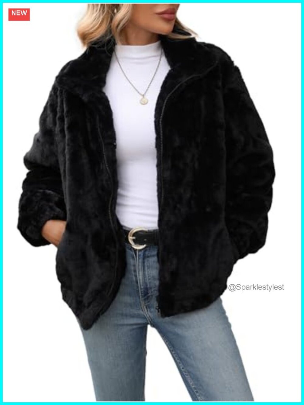 Faux Fur Coat Full Zip Crop Fleece Jacket Warm Winter